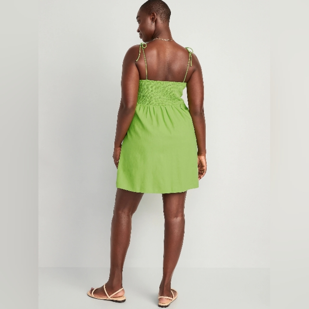 ⚡️ Fit & Flare Lime Green Tie-Shoulder Mini Cami Dress - Picture 4 of 5
